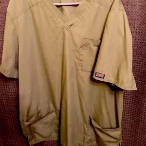 Cherokee Workshop Olive Green scrub top.
